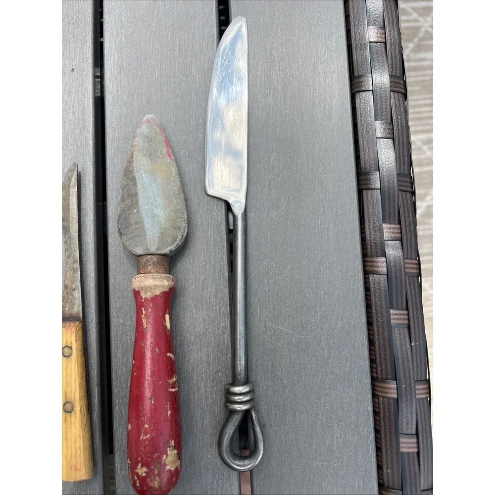 Lot Of 4 Vtg Antique Kitchen Gadgets Utensils Knifes Can Opener Sharpening Stone